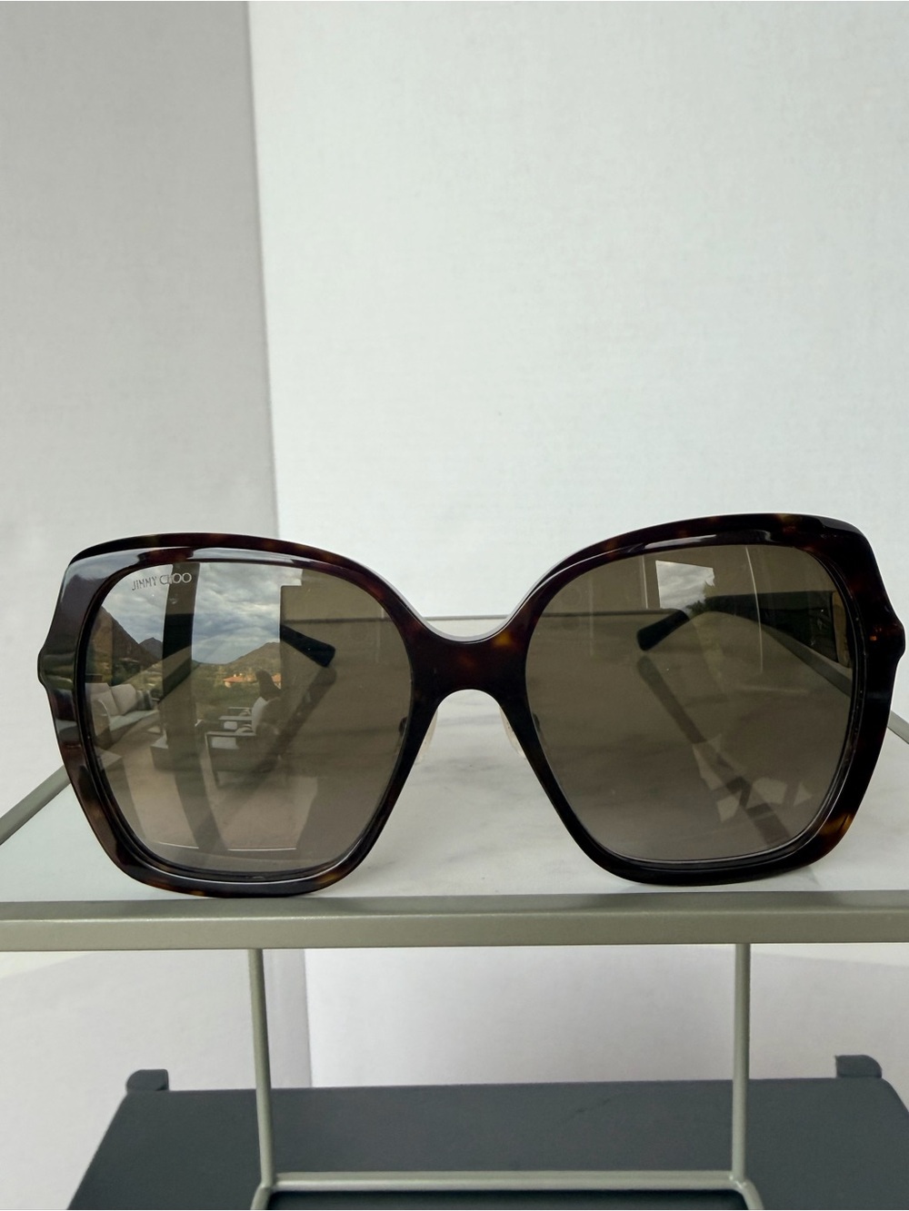 Jimmy Choo Oversized Tortoiseshell Sunglasses with Dark Gradient Lenses